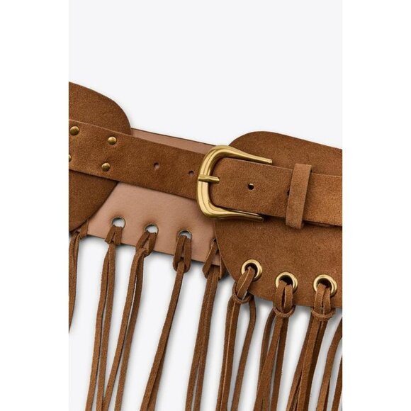 ZARA LEATHER FRINGED CUMMERBUND BELT - Picture 4 of 4